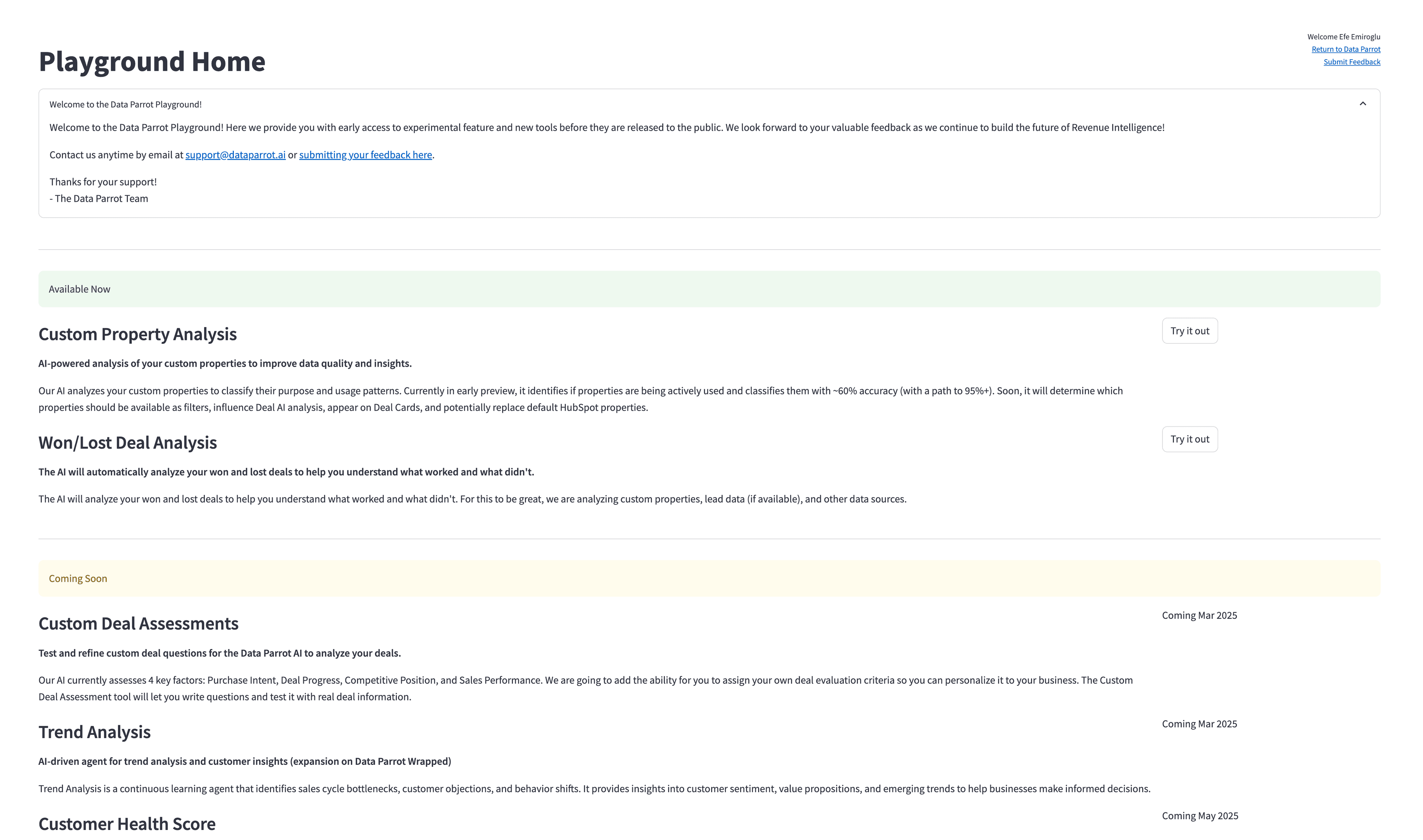Data Parrot Playground Overview