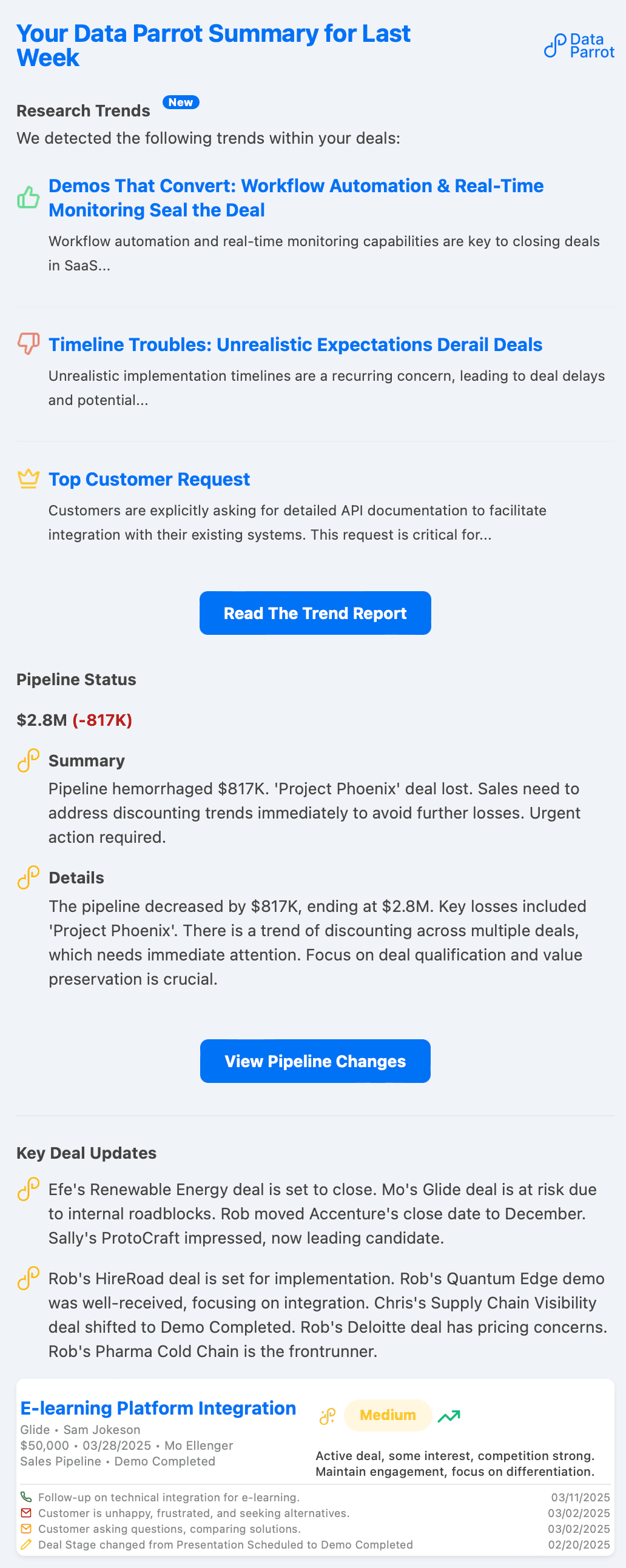 Weekly Summary Email