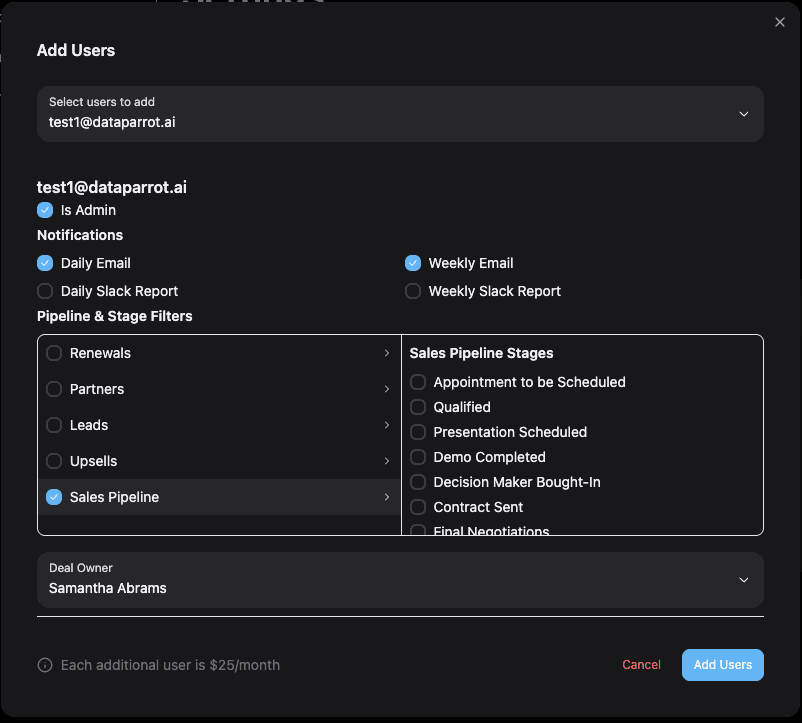 Adding & Configuring a Data Parrot User in Data Parrot Settings