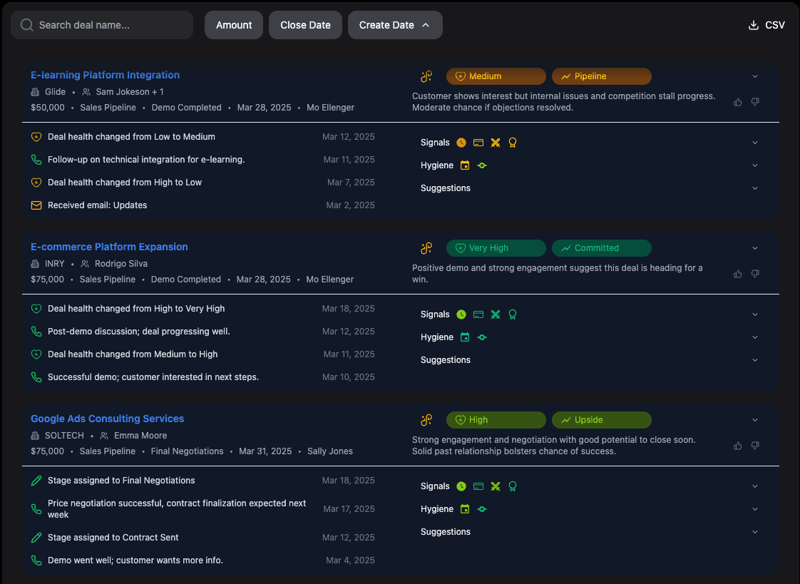 Data Parrot Deal Pulse Deal Card View Combining HubSpot Data with Data Parrot AI Analysis