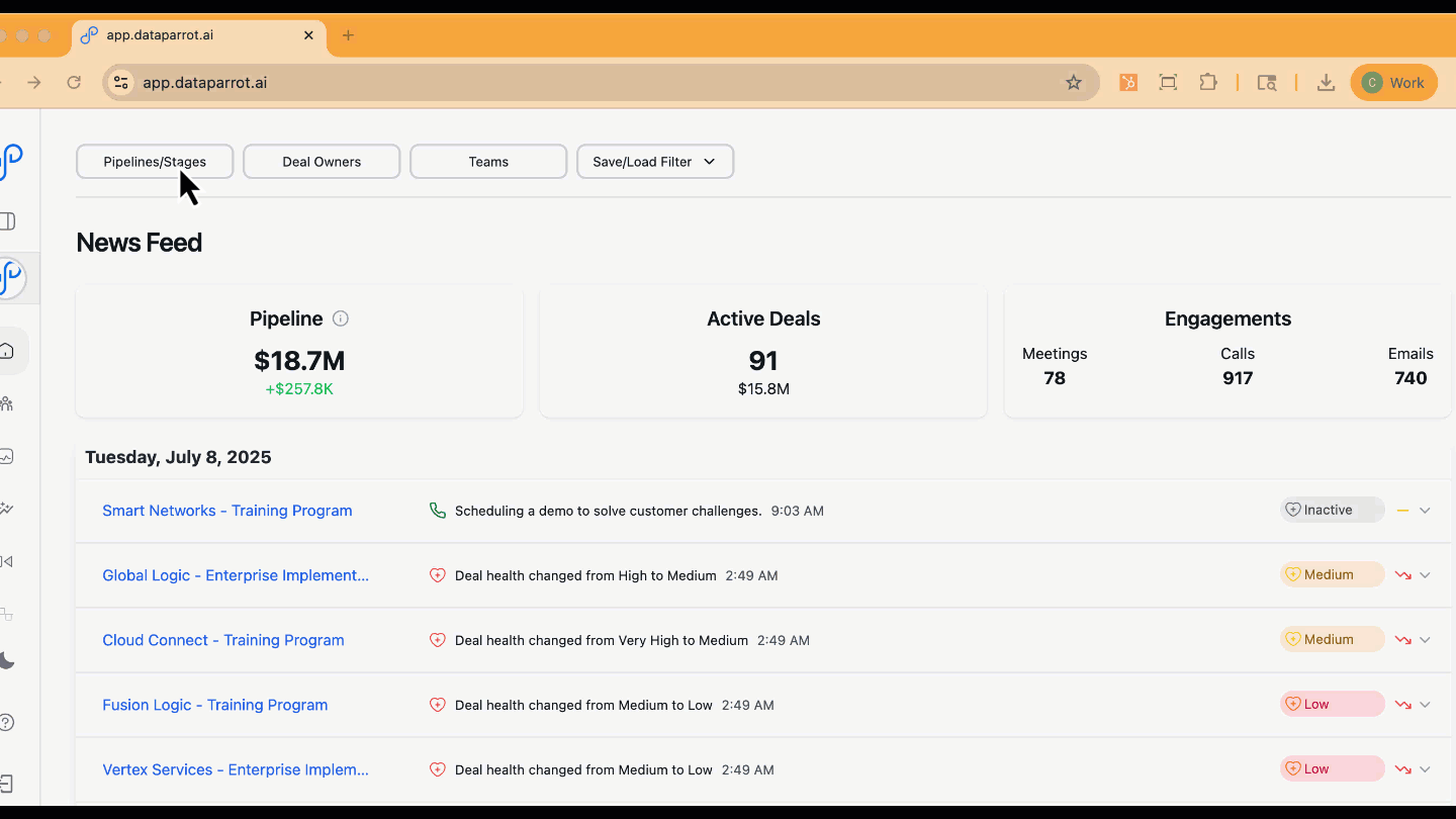 Filter Newsfeed by HubSpot Pipeline, Deal Stage, Deal Owner and Teams