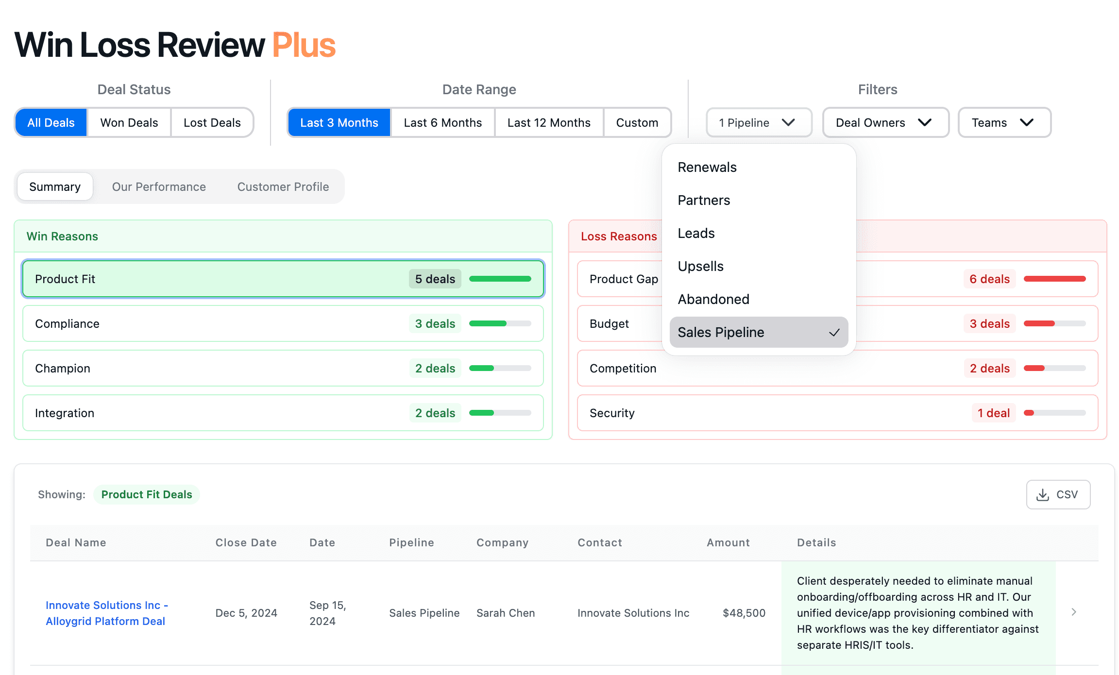 Filtering your Won and Lost Deals by Date Range, Pipeline(s), Deal Owner(s), and Team(s)
