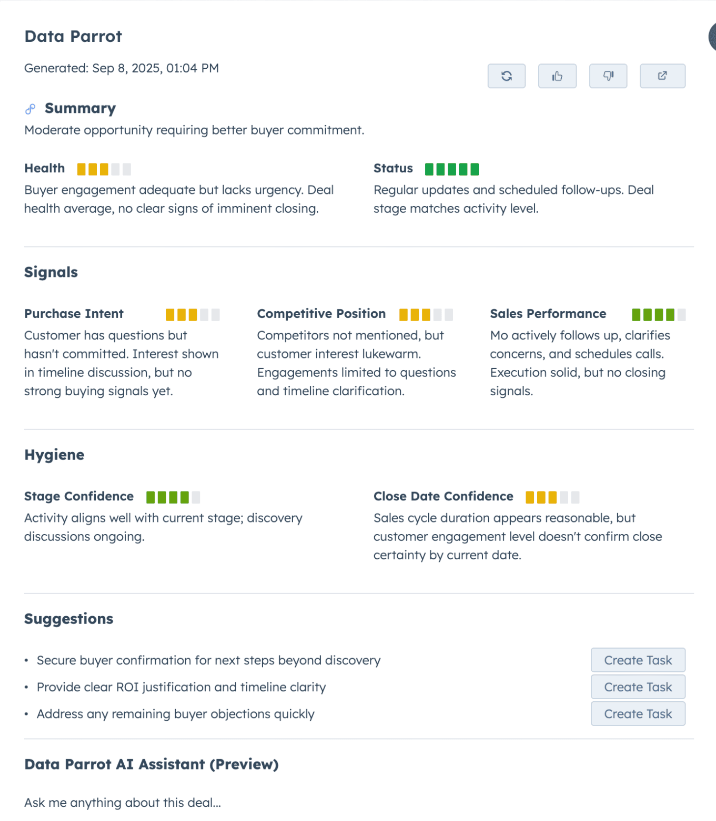 Data Parrot card in HubSpot Deal
