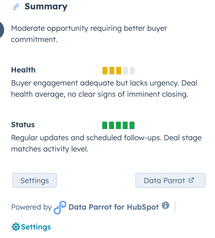 Data Parrot card in HubSpot Deal