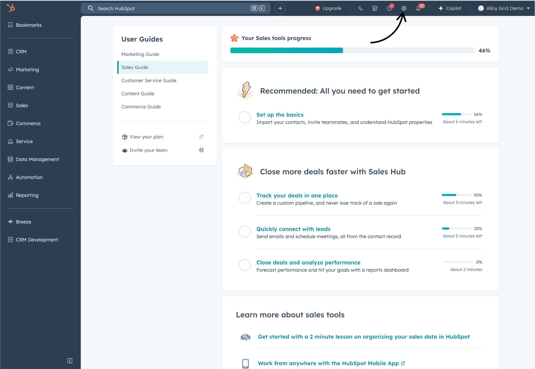 HubSpot Settings → Gear Icon