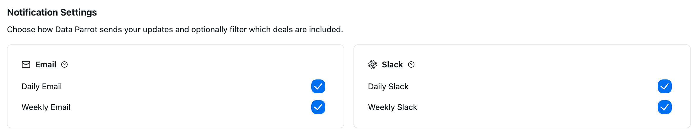 Email and Slack Notification Settings in Personal Settings