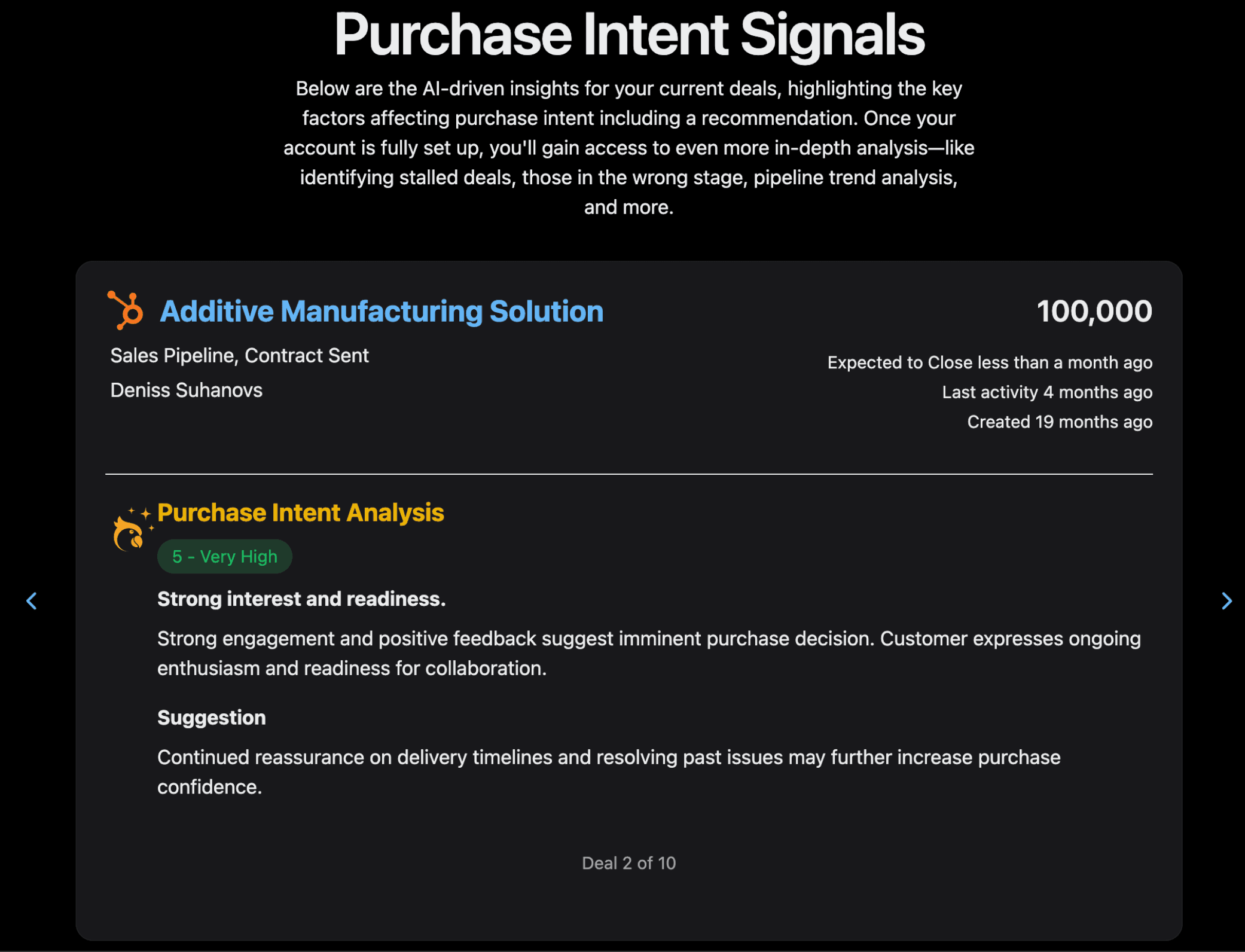Data Parrot AI analyzing HubSpot sales deals during onboarding to analyze purchase intent signals