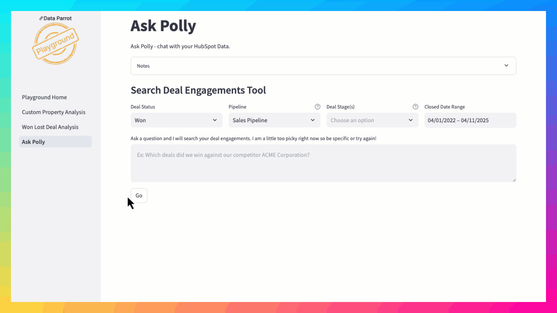 Ask Polly - Query your HubSpot Deal Engagements for your Open, Won and Lost Deals