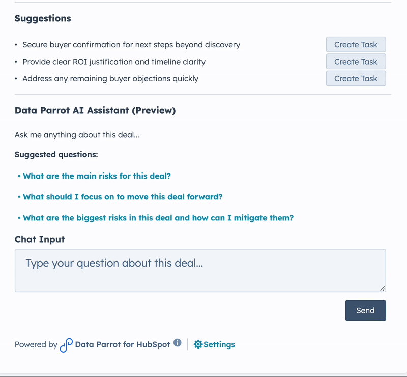Chat With Data Parrot in HubSpot